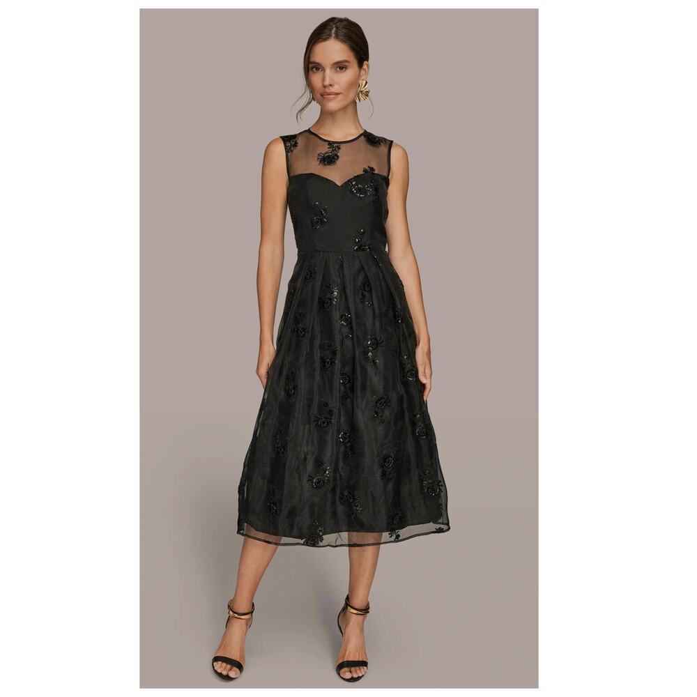NEW Donna Karan New York Sequin Mesh Sleeveless Midi Dress Size 12